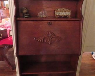 Antique Drop Front Secretary in Oak Wood