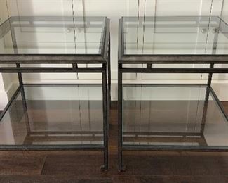 Ethan Allen Beacon Metal End Tables w Glass Inserts pr