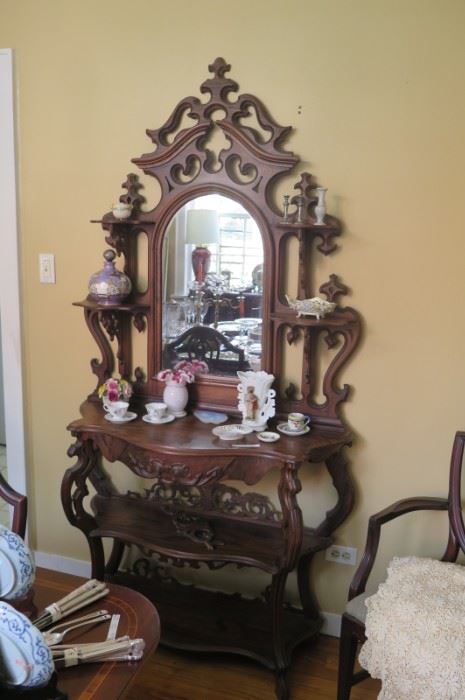 antique etergere, art glass, staffordshire