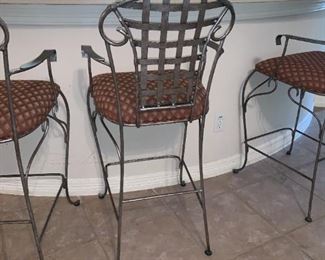 Three Iron Barstools with Armrests