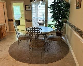 5 Dining Chairs Match Bar Stools with Iron Table, Wood Top