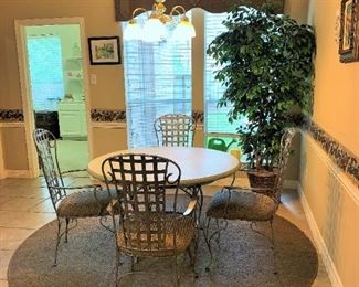 5 Dining Chairs Match Bar Stools with Iron Table, Wood Top