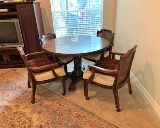 Pedestal Game Table with 4 Chairs on Wheels 