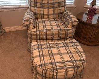 Easy Chair Rocks and Swivels, Matching Ottoman on Wheels- Made by Bassett