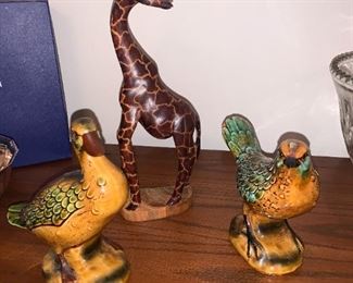 Wooden Giraffe, Ceramic Roadrunners