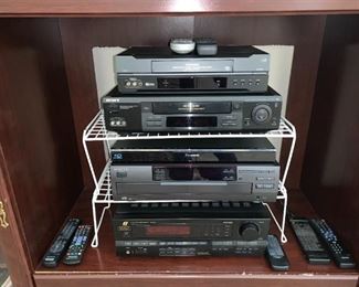 Vintage Sansui Receiver, Kenwood Multiple CD Player, Blu-ray Disc Player, VCR’s