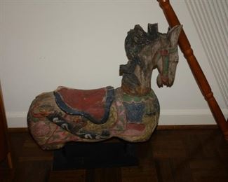 Antique Carrousel Horse on Metal Display Base