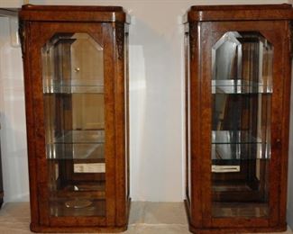 Pair of Burled Walnut Display Cabinets