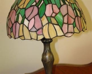 Slag Glass Lamp with Brass Base
