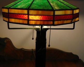 Period Handel Desk Lamp with Slag Glass Shade