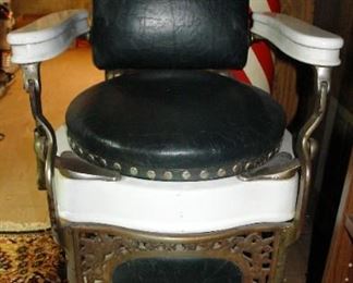 1920 Period Theo. A. Koch Barber / Tattoo Hydraulic Chair. Porcelain & Nickle Plated Body