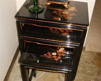 Black lacquer asian style nesting tables