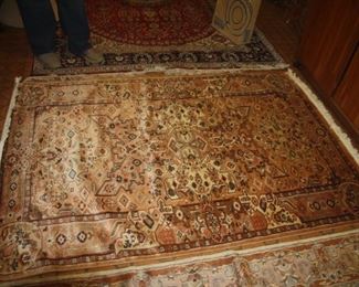 VINTAGE WOOL WITH SILK HIGHLITES MADE IN PAKISTAN   RUG 50 X 77 HAND KNOTTED   OLD FINE QUALITY KARACHI CITY
