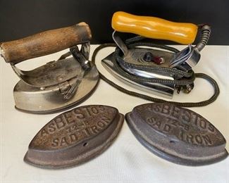003 Vintage Sad Irons, Sad Iron Holder an Electric Iron
