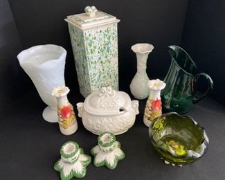 Candle Holders Green  White Lot