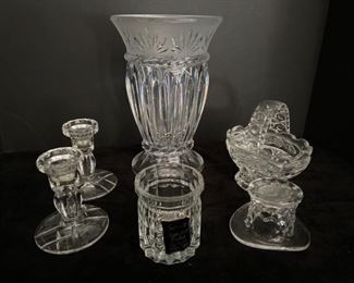 Large Lead Crystal Vase, Basket, Candle Stick Holders Container