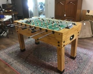 Competition size Foosball table with two balls in natural wood