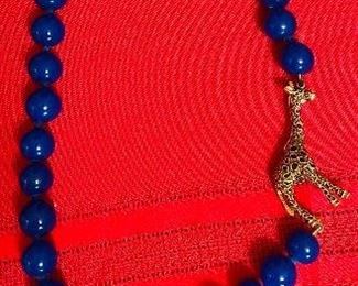 Gorgeous large blue bead  Giraffe Necklace.  