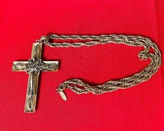 Vintage Whiting Davis 3-1/2”Cross  and a 32” Chain