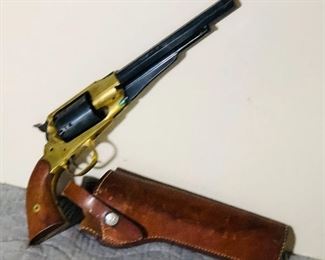 Traditions Pietta 1858 Brass Frame 44 cal black powder revolver with leather holster.  