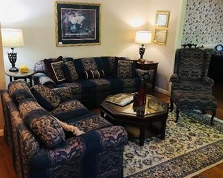 King Hickory Living Room Furniture featuring Sofa, matching Love Seat, Wing Back Chair with matching ottoman. 