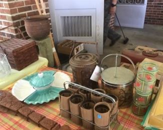 Iron pot, basket, retro items