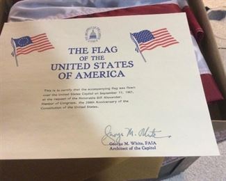 This estate has many Flags that were flown over the Capital. This is one flown on the 200th Anniversary Bicentennial of the United States Constitution w/original COA Paperwork 