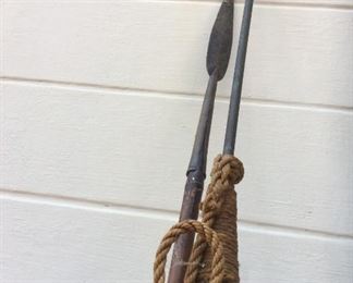 Antique African Spear - Maasai /Masai Lion Hunting Spear &  Antique  Whale Harpoon  Steel Tipped                        ( selling separately)