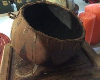 Vintage African Leather Basket 