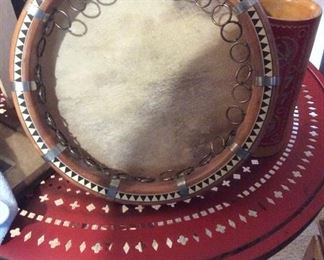Vintage African Drum Musical Instrument Wooden Hand Drum Tambourine