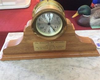 Seth Thomas Mattel Clock engraved to Bill Alexander from the National River Academy 1970 