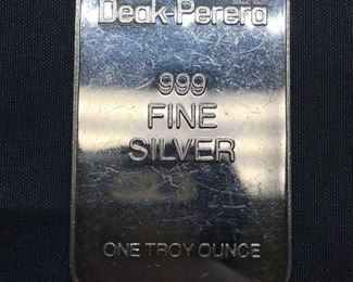 1 Troy Ounce .999 Fine Silver DeakPerera Vintage Silver Bullion Bar