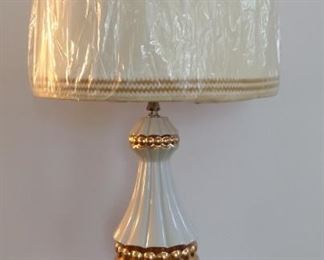 Pair of Vintage Lamps, White with Gold Accents