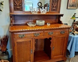 Antique Sideboard With Carved Topper