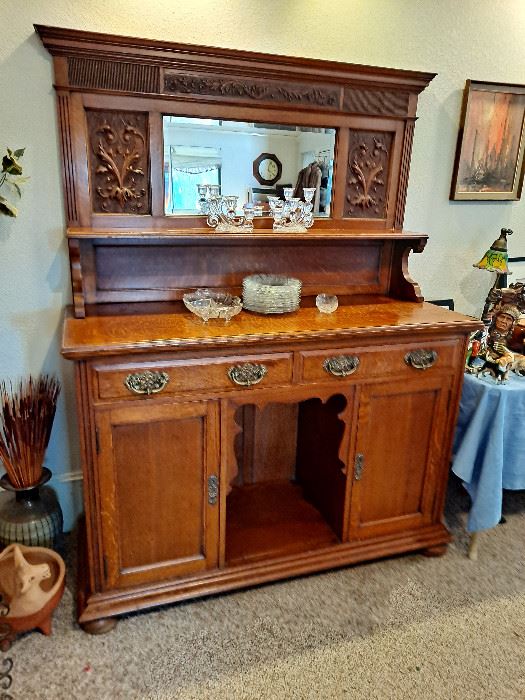 Antique Sideboard With Carved Topper