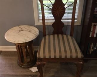 Chair & small marble top table