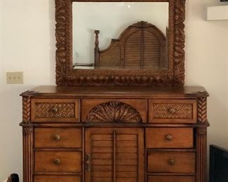 Palm Court, Coco Brown 
Triple Dresser + Mirror 
Mirror: 49 in. W x 39 in. H (38.4 lbs.). Dresser: 64 in. W x 20 in. D x 44 in. H (184.8 lbs.)
- Pool House 