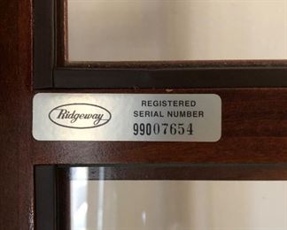 Ridgeway Grandfather Clock serial number:
99007654
