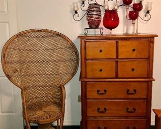 •Wicker Peacock Chair in excellent vintage condition- Pool House 
•Tall Chest of Drawers- Guest House 

