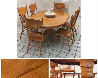 Oak Pedestal Dining table with ball/claw feet + 6 chairs 
- Guest House 