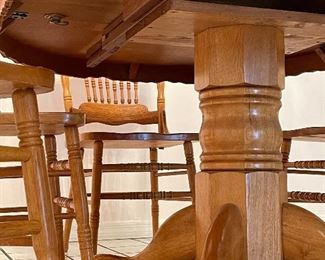 Detail pic, Oak Pedestal Dining table with ball/claw feet + 6 chairs 
- Guest House 