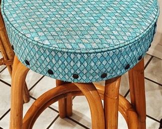 Detail pic, Vintage Bent Rattan barstool with original Retro Vinyl seats 