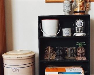 Large Stein Bookends and Marshall Texas 10 Gallon crock with lid! 
- Pool House 