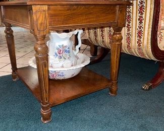 (2) Light Cherry side tables with Glass top inserts- Pool House 