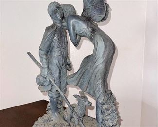 Fairy with a Fisherman and his dog... whispering secrets. Love the dogs ears! Resin 
- Pool House 