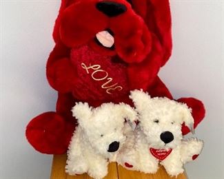 Large Red Dog stuffy and Small white dog stuffies 
