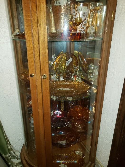 Curio with Carnival Glass 