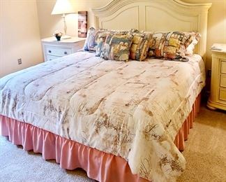 1 of 7 - Stanley Furniture 8 piece bedroom set (headboard, bed frame, box spring, mattress,  2 side tables, wall unit dresser with middle 2 door cabinet with 3 drawers inside, 2 side cabinets and lighted cross connecting piece (currently disassembled) Very nice set that client paid high dollars for. This piece is also available for pre-sale. Please contact me for pricing.