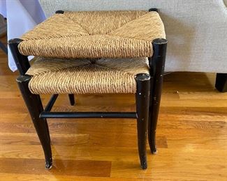 Italian Black and Rush Seat Nesting Stools
