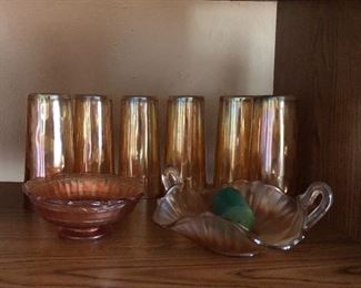 Carnival glass cups and bowls 